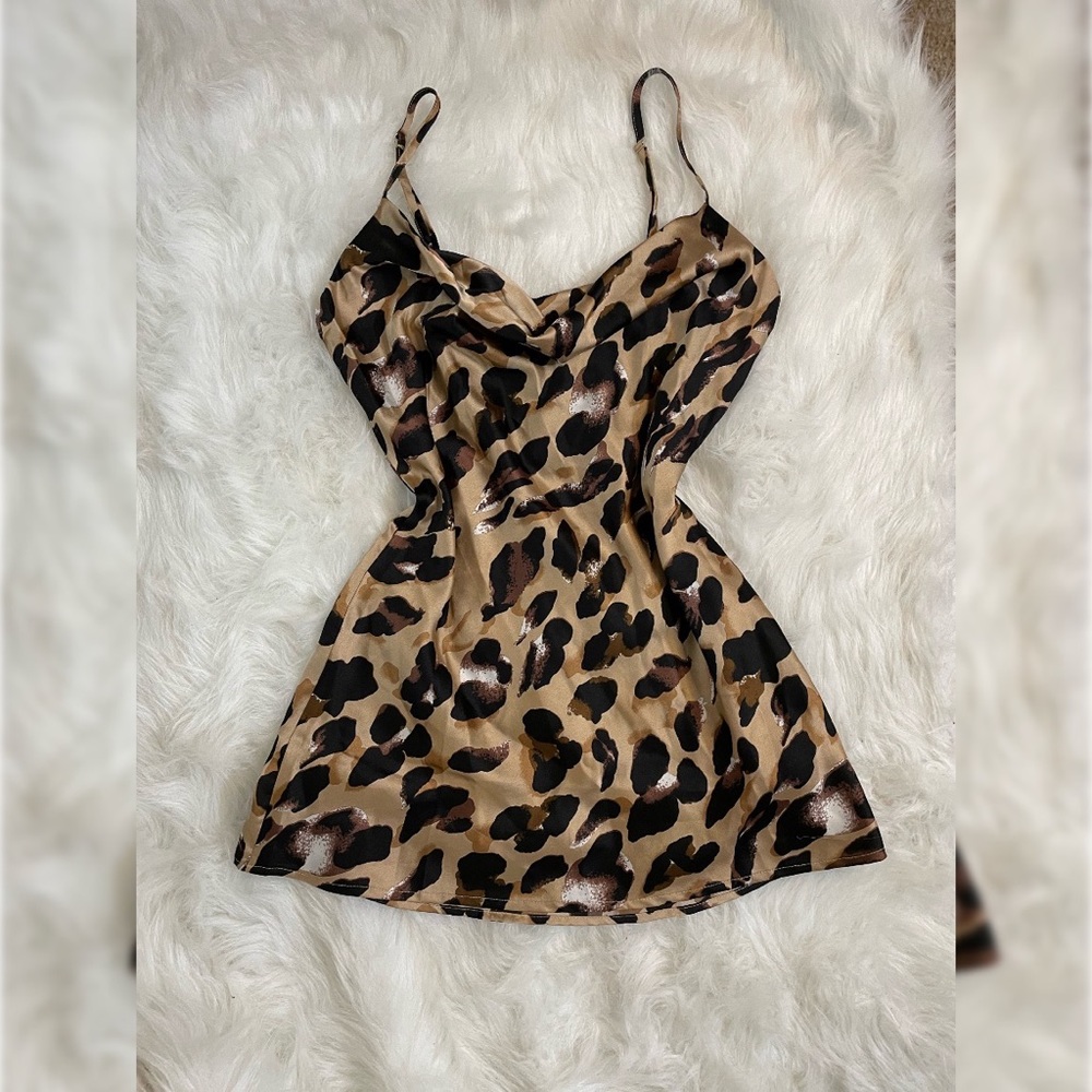 Leopard print mini satin dress